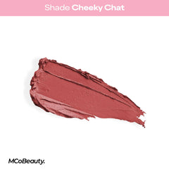 Lips with full, opaque color and soft matte finish using Cheeky Chat.