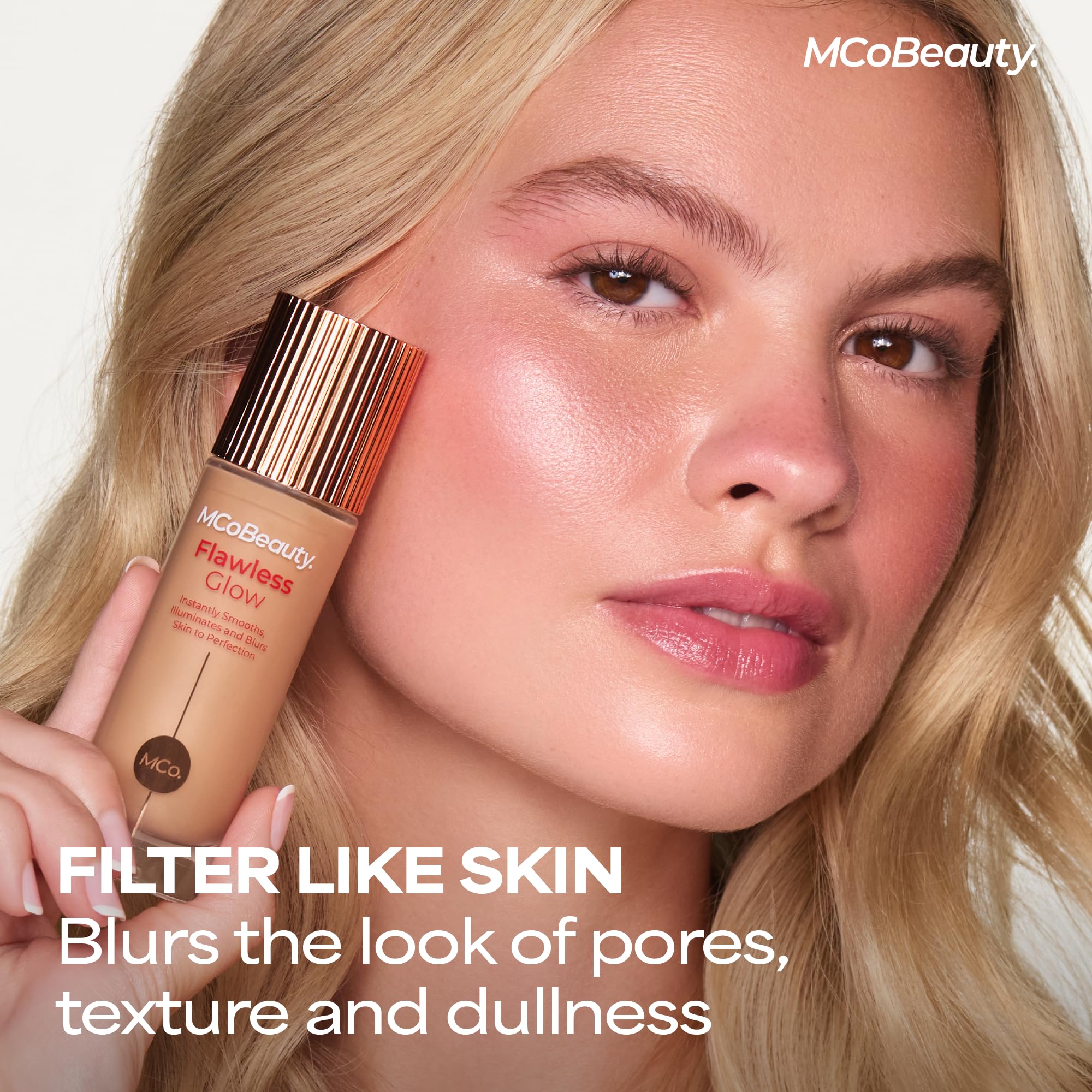 MCoBeauty Flawless Glow on cheek high points for natural radiance.