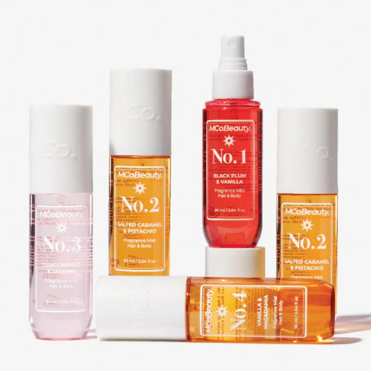 MCoBeauty Fragrance Mist No.7 bottle on shelf showcasing tropical coconut notes