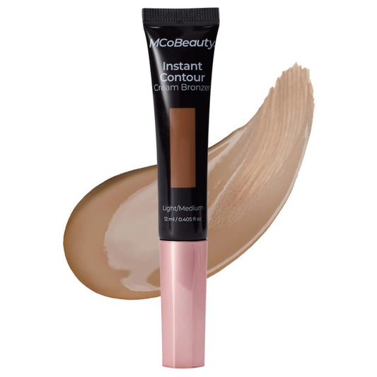 MCoBeauty Instant Contour Stick in light-medium bottle creates natural definition on cheeks.