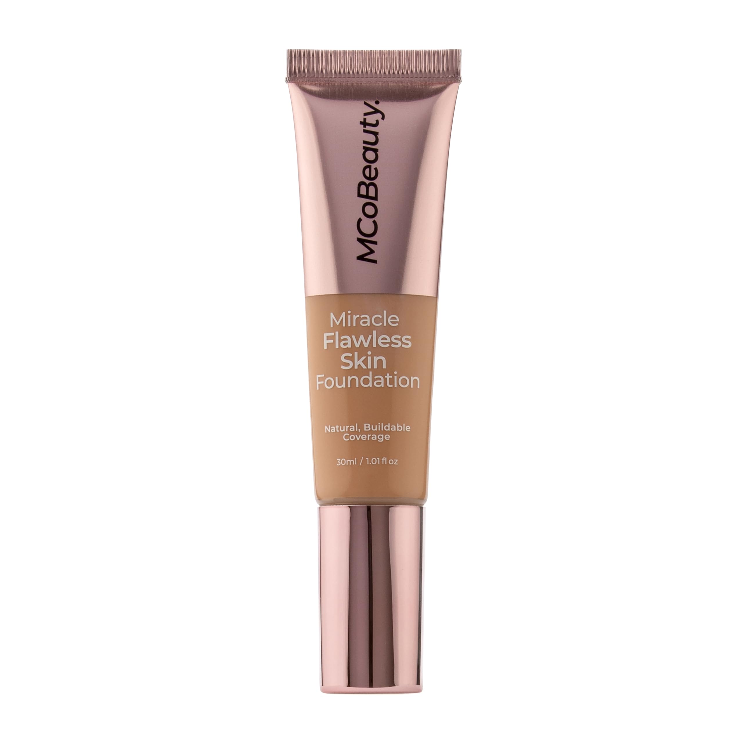 Foundation texture swatch on hand showing buildable medium coverage and radiant glow.