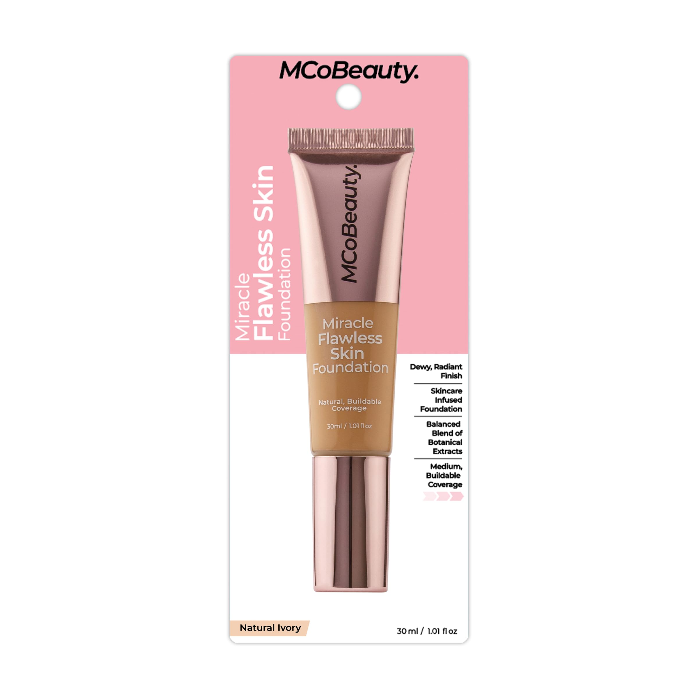 MCoBeauty Miracle foundation packaging with ingredients hints for hydration