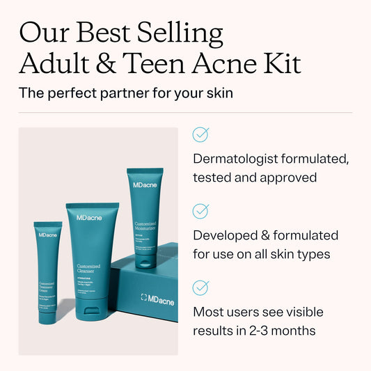 MDacne benzoyl peroxide cream tube showing 2.5% formula for active pimples.