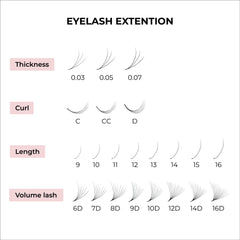 MDC Lashes promade fans D curl 8-18 mm for bold volume with precise base.