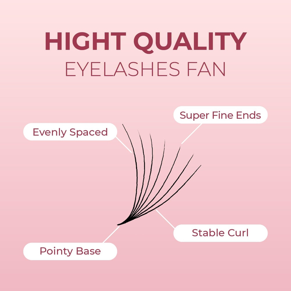 MDC LASHES D-curve premade fans provide dramatic lift and depth.