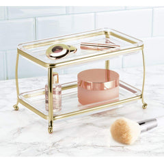 mDesign bathroom countertop storage vanity tray showcasing compact organization for perfumes and makeup.