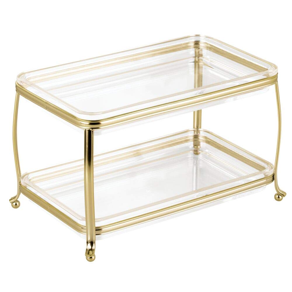mDesign compact space-saving vanity tray fits dresser tops for quick beauty routines.