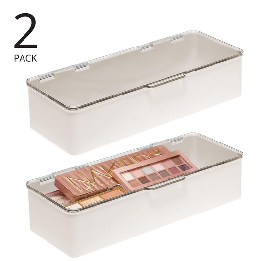 mdesign hinged lid plastic cosmetic box clear keeps items dust-free and visible