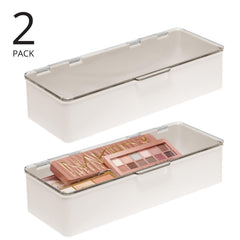 mdesign hinged lid plastic cosmetic box clear keeps items dust-free and visible