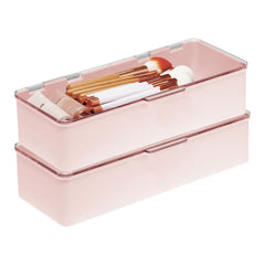 mdesign long storage 2pack with hinged lid keeps bathroom cosmetics neatly organized and dust-free