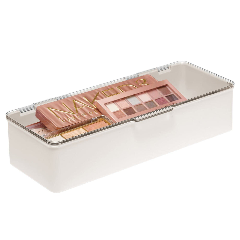 mdesign two-pack cosmetic storage boxes cream beige and clear for versatile use