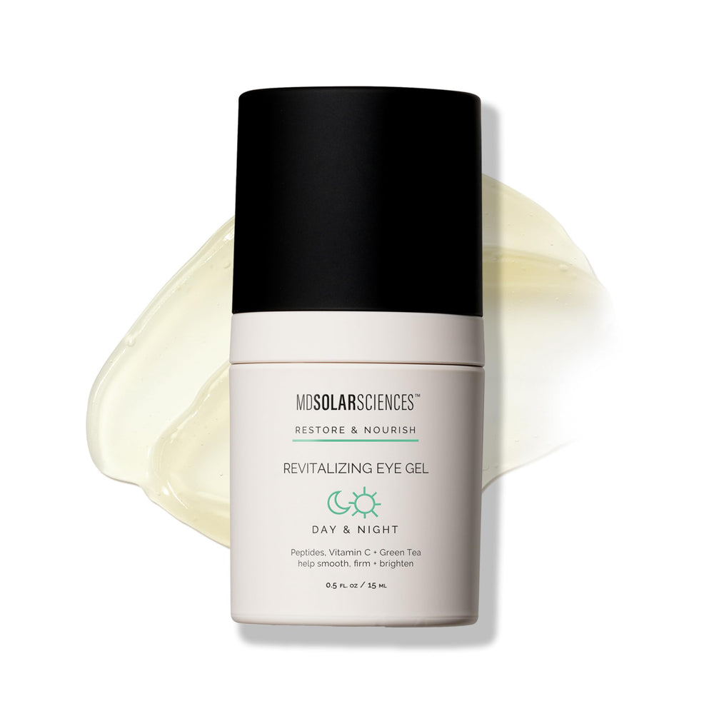 MDSolarSciences Revitalizing Eye Gel bottle shown for brightening and soothing under-eye skin