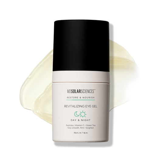 MDSolarSciences Revitalizing Eye Gel bottle shown for brightening and soothing under-eye skin