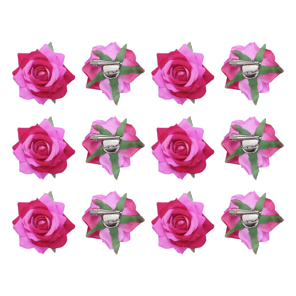 Meccanixity rose flower hair clip in dark pink for elegant updos.