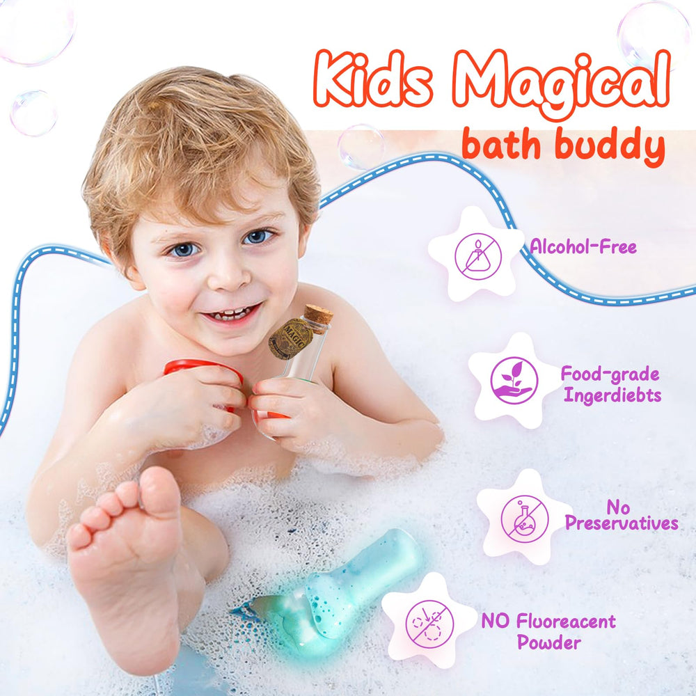 Colorful foams and scents invite sensory play and creative storytelling in bath.