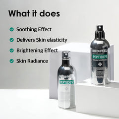 MEDI-PEEL Peptide 9 Volume White Cica Essence with pump for easy, clean dispensation.