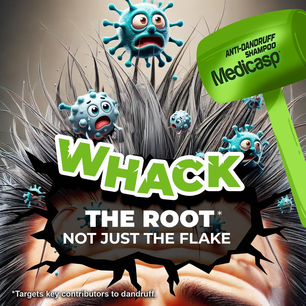 Medicasp shampoo application on scalp with visible lather for soothing care.