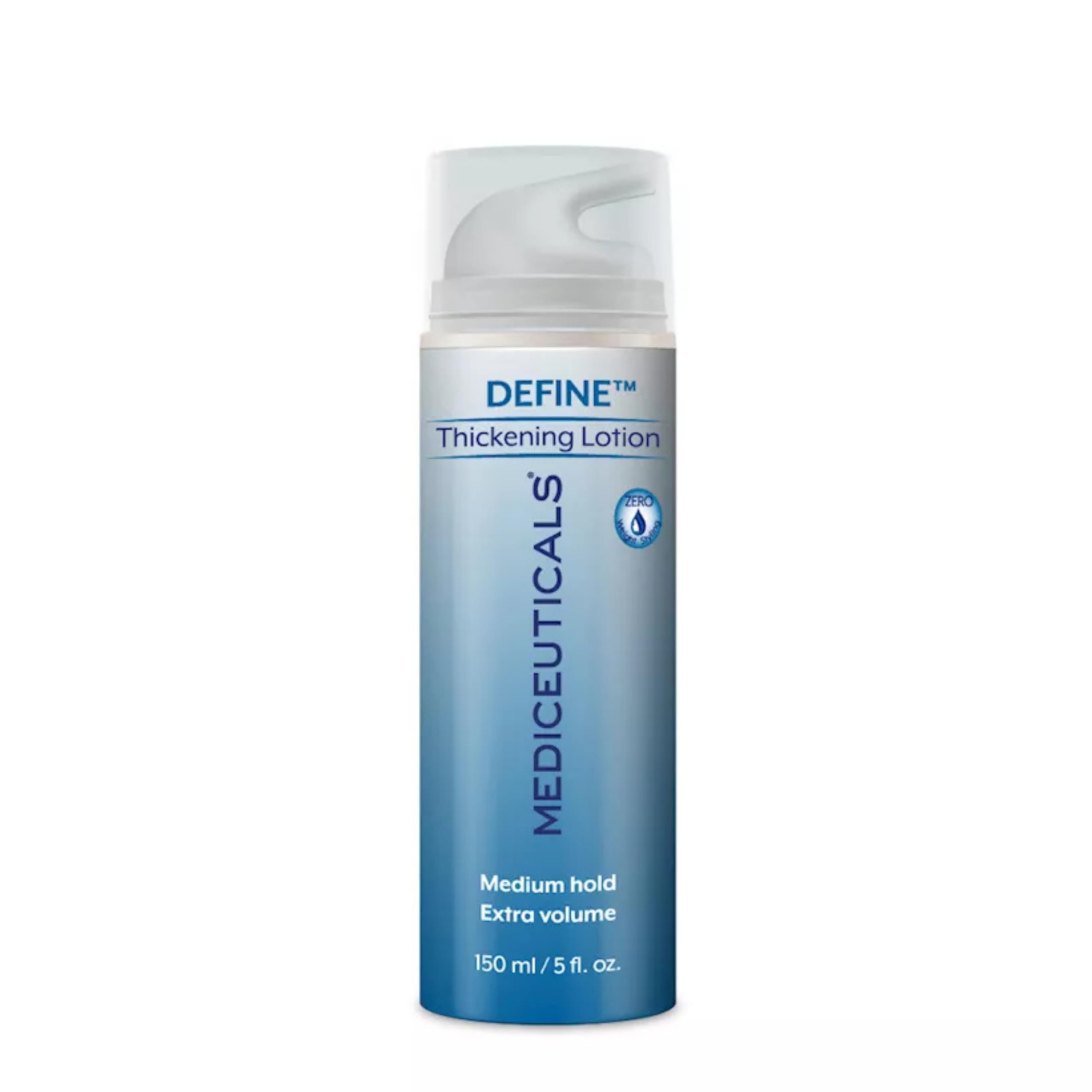 Mediceuticals Define Thickening Lotion bottle on sink for daily styling