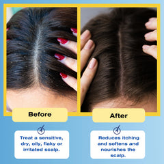 Foamy lather around scalp after Therapro rinse, indicating cleansing action.