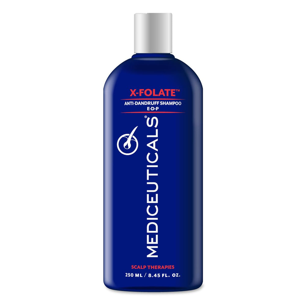 Mediceuticals X-Folate Shampoo bottle pour for easy daily use and dandruff relief.