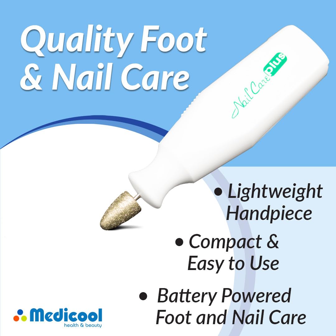 Medicool Nail Care Plus callus removal tool in action for foot care routines.