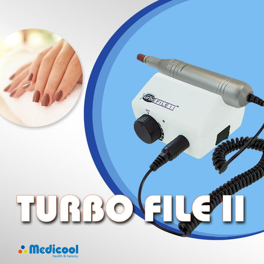 Medicool TurboFile II locking chuck closeup for secure bit changes.