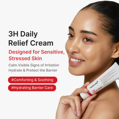 Medicube 3H Daily Relief Cream tube in use highlighting gentle, non-sticky finish