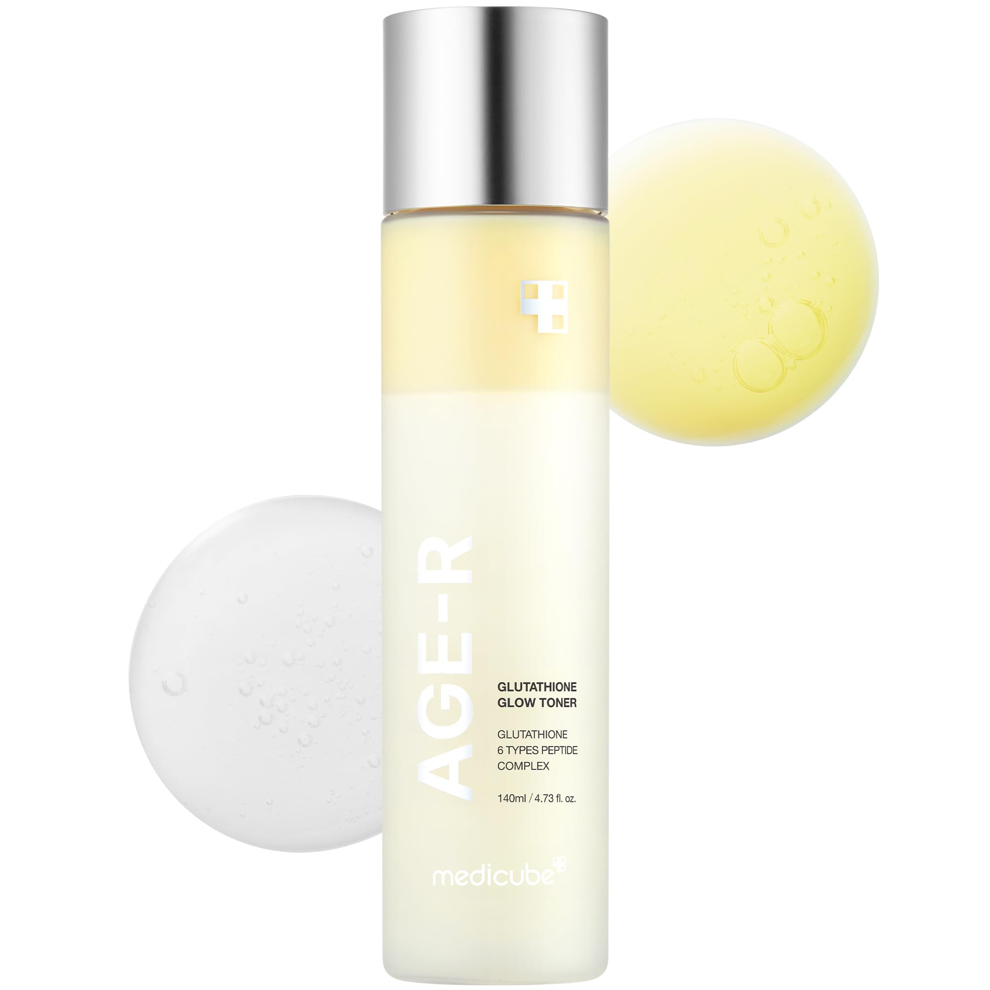Medicube Age-R Glutathione Glow Milky Toner bottle delivering hydrating glass skin glow.
