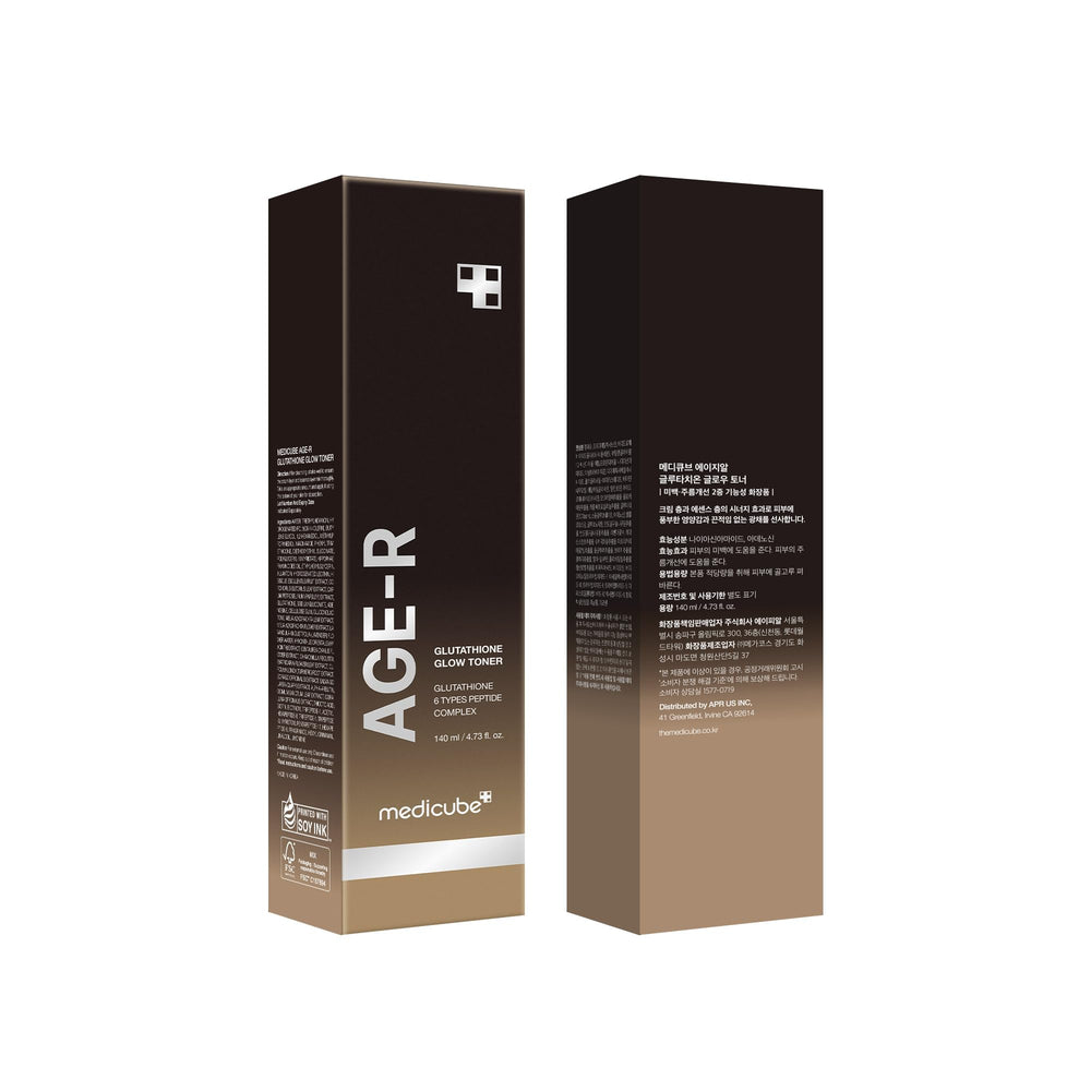Ingredients label close-up on Medicube Age-R Glutathione Glow Milky Toner.