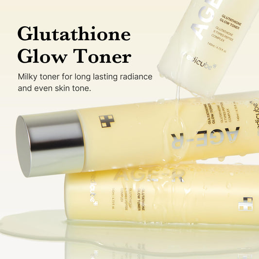 Texture close-up of Medicube Age-R Glutathione Glow Milky Toner showing milky hydration.