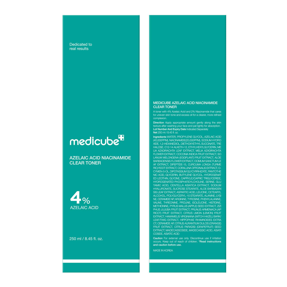 Medicube Azelaic Toner next to skincare steps offering balanced hydration