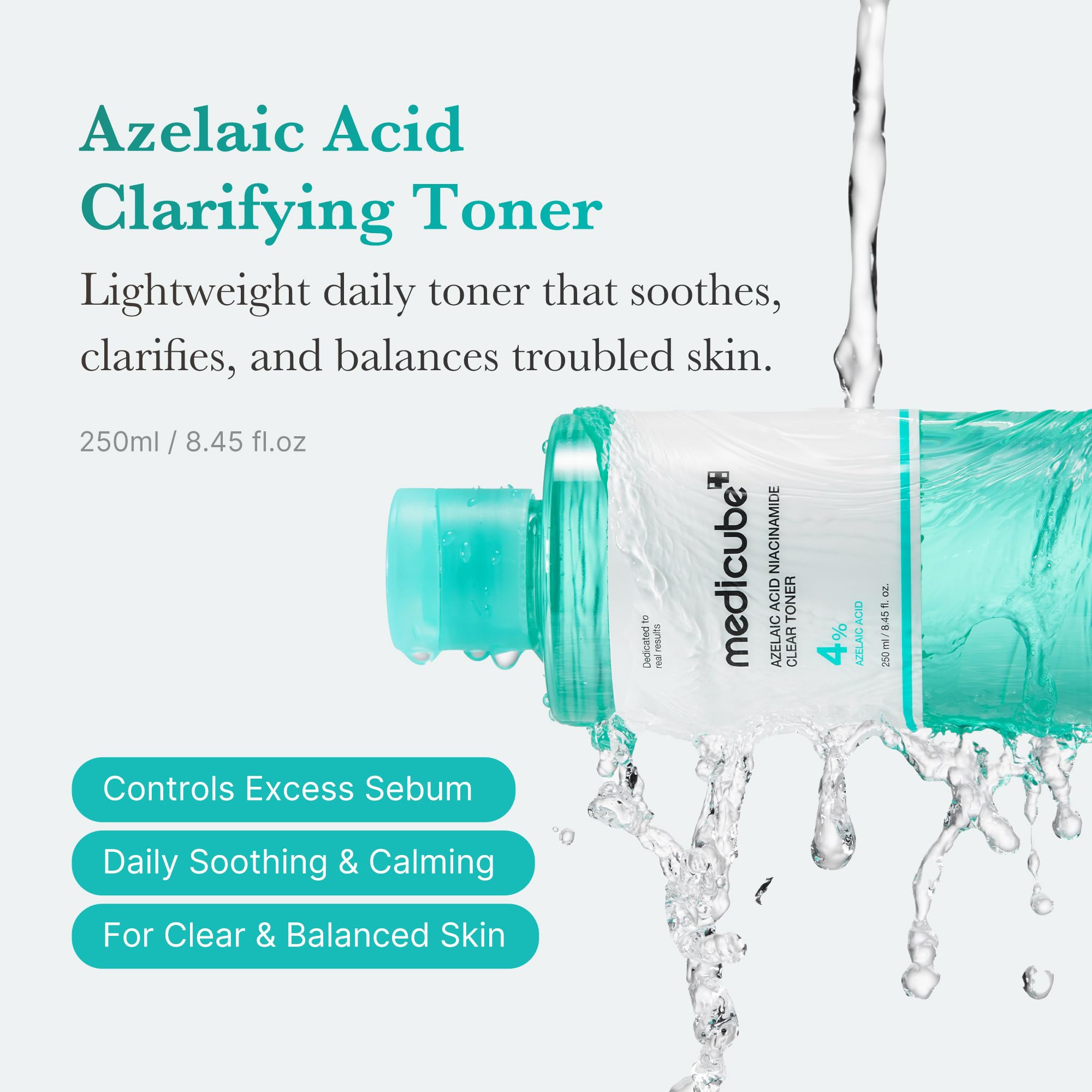 Medicube Azelaic Acid Niacinamide Toner label close-up highlighting clarifying benefits
