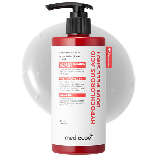 Medicube Body Peel Shot bottle with HOCl for gentle exfoliation and calming feel