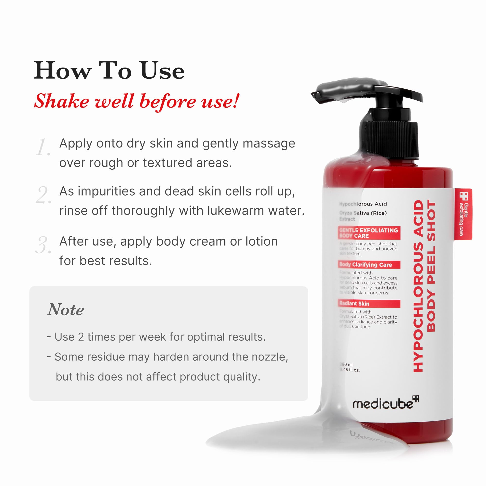 Medicube Body Peel Shot watery texture glides onto skin for quick absorption
