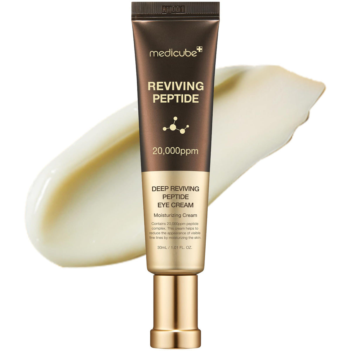 Medicube Eye Serum bottle highlighting deep-reviving peptide for hydration.