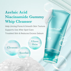 Medicube azelaic acid cleanser foam transforming into creamy lather for pore refinement.