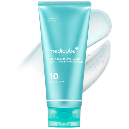 Medicube azelaic acid cleanser with blue bubble-gum texture for gentle cleansing.