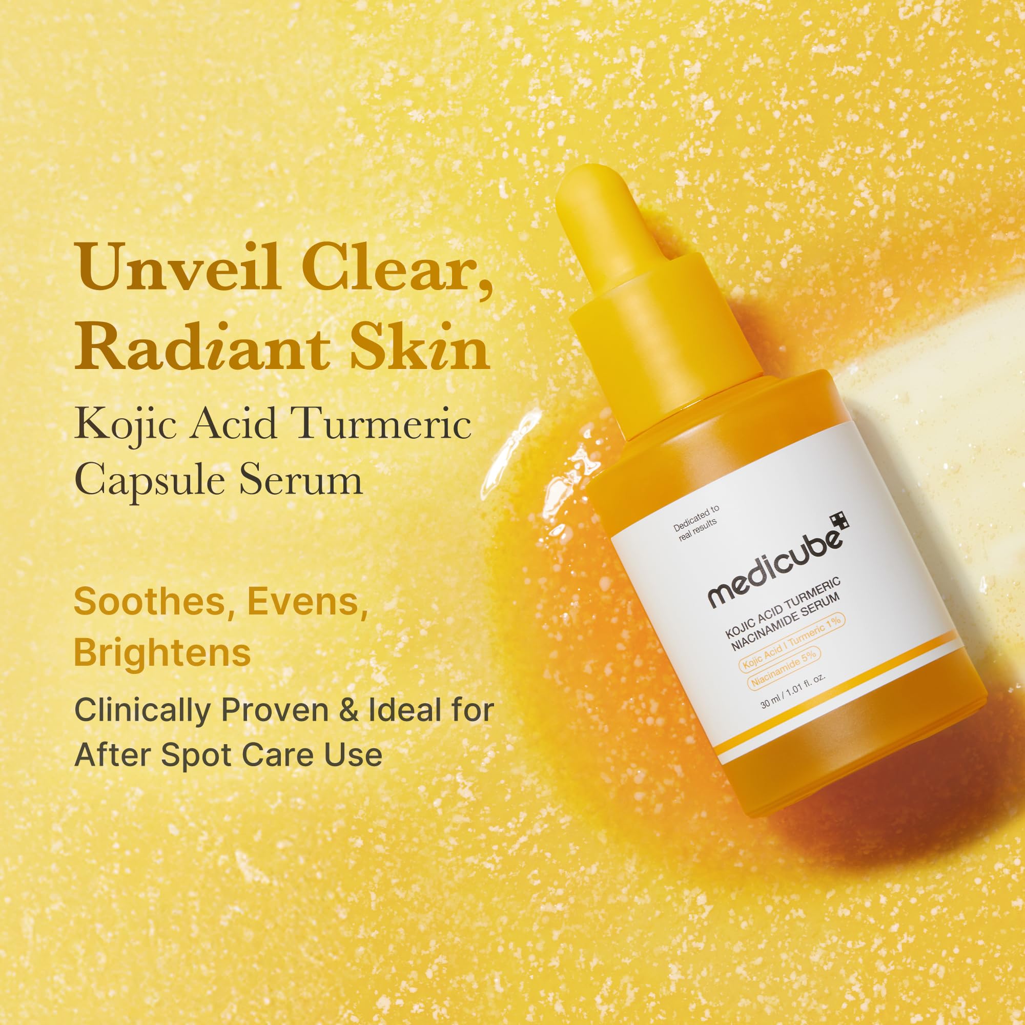Medicube Kojic Acid Turmeric Capsules closeup highlights targeted texture improvement