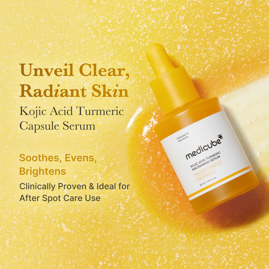 Medicube Kojic Acid Turmeric Capsules closeup highlights targeted texture improvement