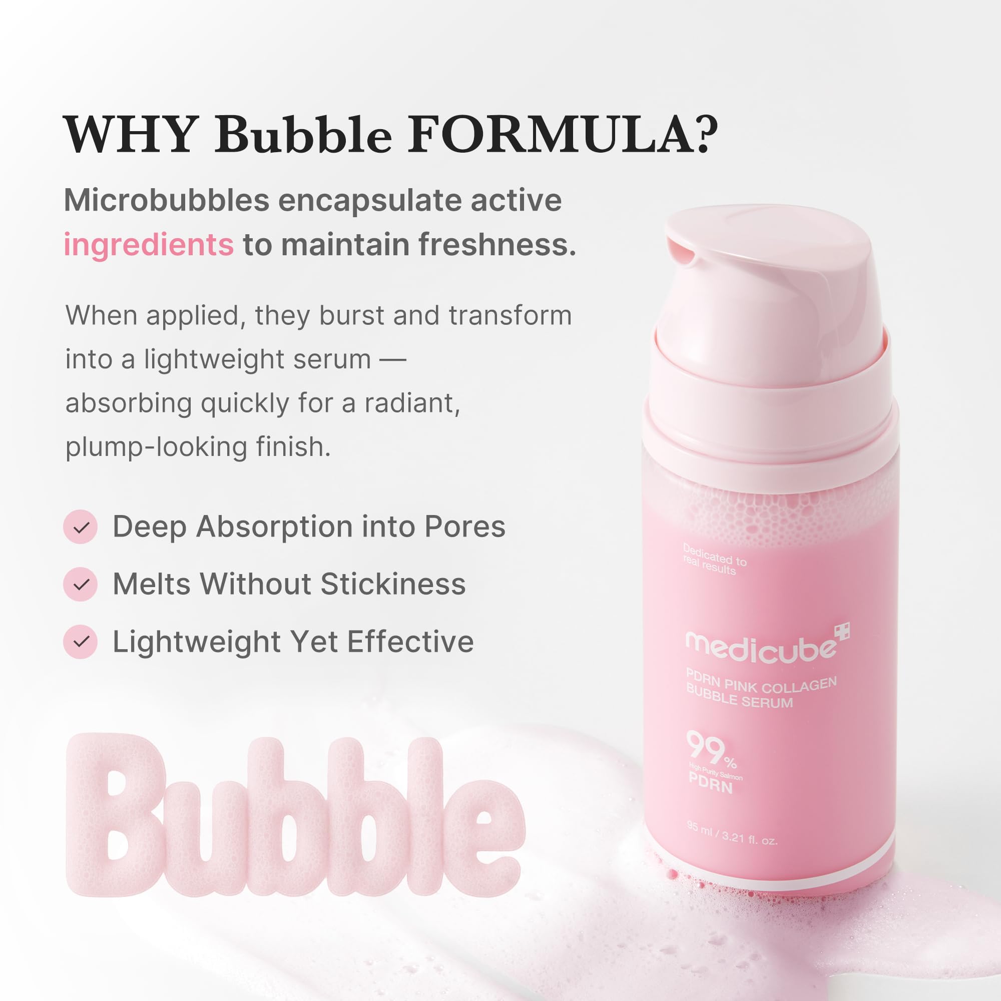 Medicube PDRN Pink Collagen Bubble Serum after-toner use delivers glow-ready finish.