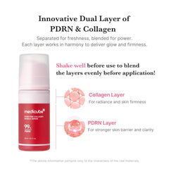 Medicube PDRN Pink Collagen Bubble Serum thin layer shows no-stickiness hydration.