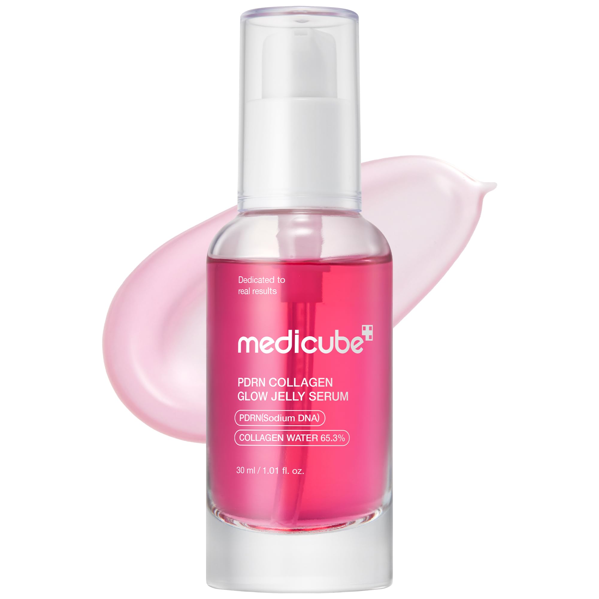 Medicube PDRN Pink Collagen Glow Jelly Serum bottle showing refreshing hydration and radiance