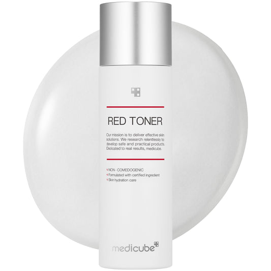 Medicube Red Toner 2.0 bottle front for gentle acne-prone care.