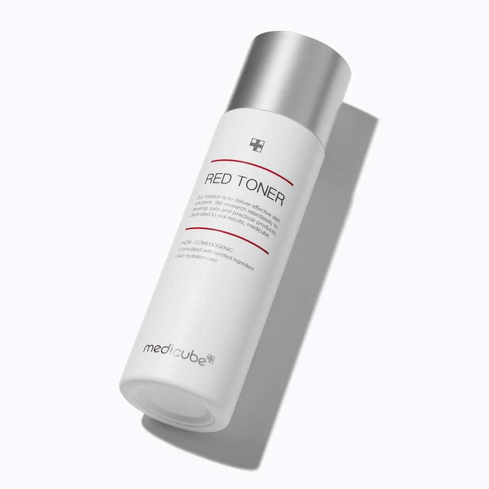 Medicube Red Toner 2.0 texture close-up showing a light, fast-absorbing liquid.