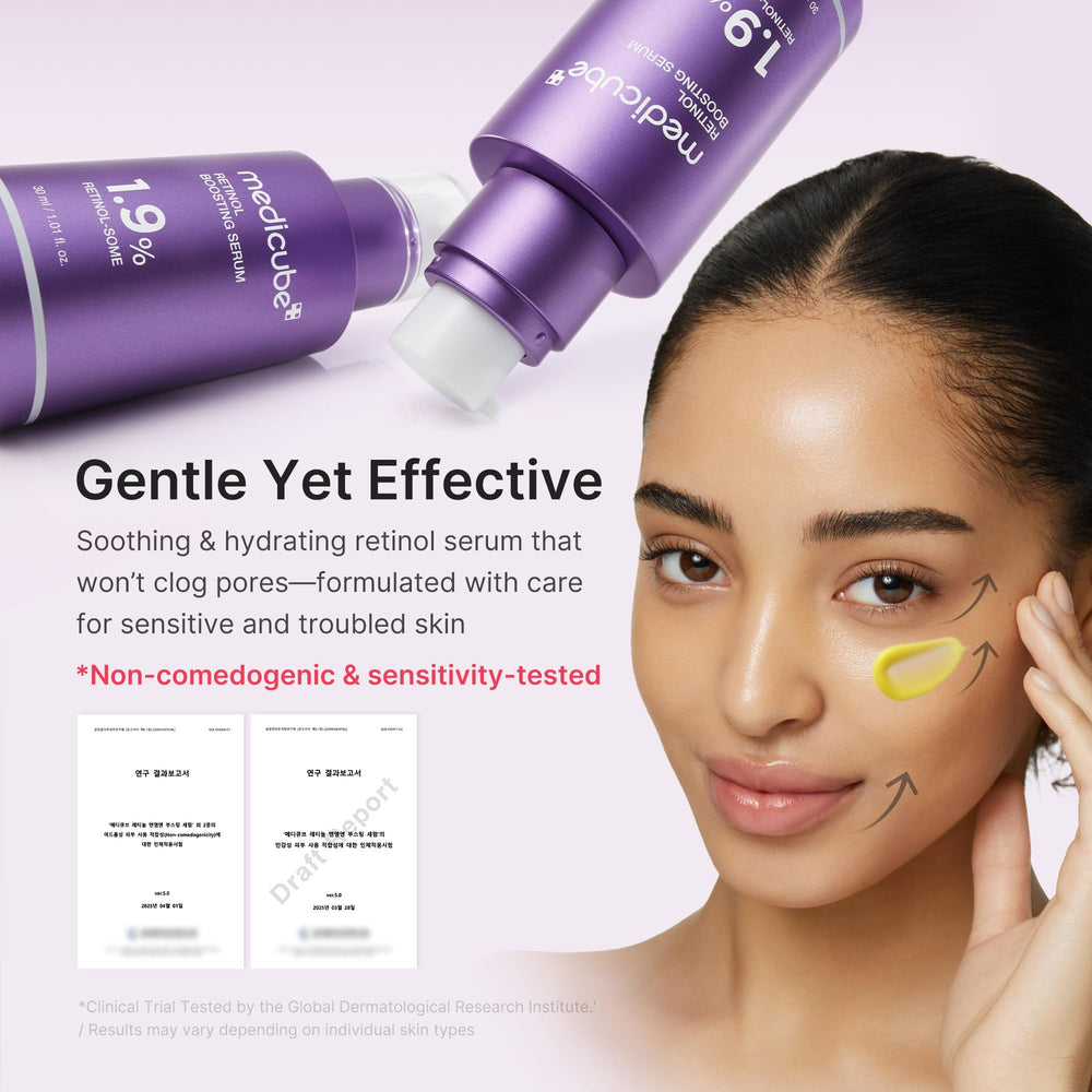 Medicube Retinol Boosting Serum application on cheek during night routine