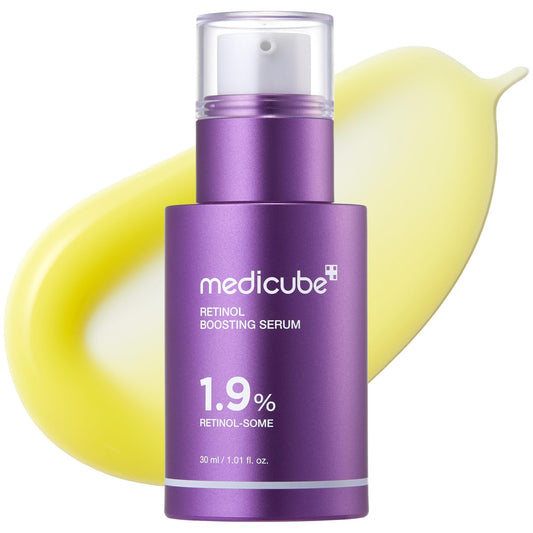 Medicube Retinol Boosting Serum bottle closeup showing premium formula and glide