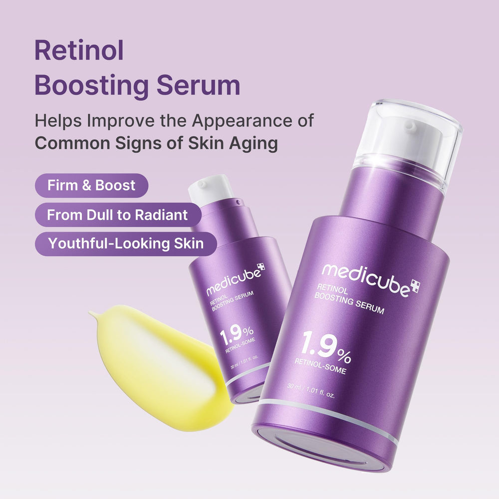 Medicube Retinol Boosting Serum packaging box highlighting advanced ingredients