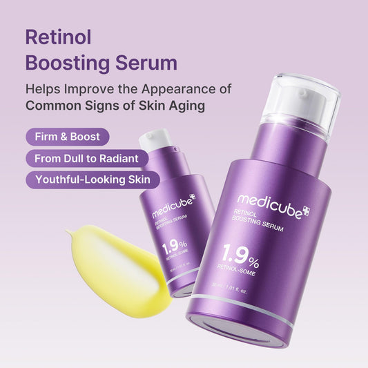 Medicube Retinol Boosting Serum packaging box highlighting advanced ingredients