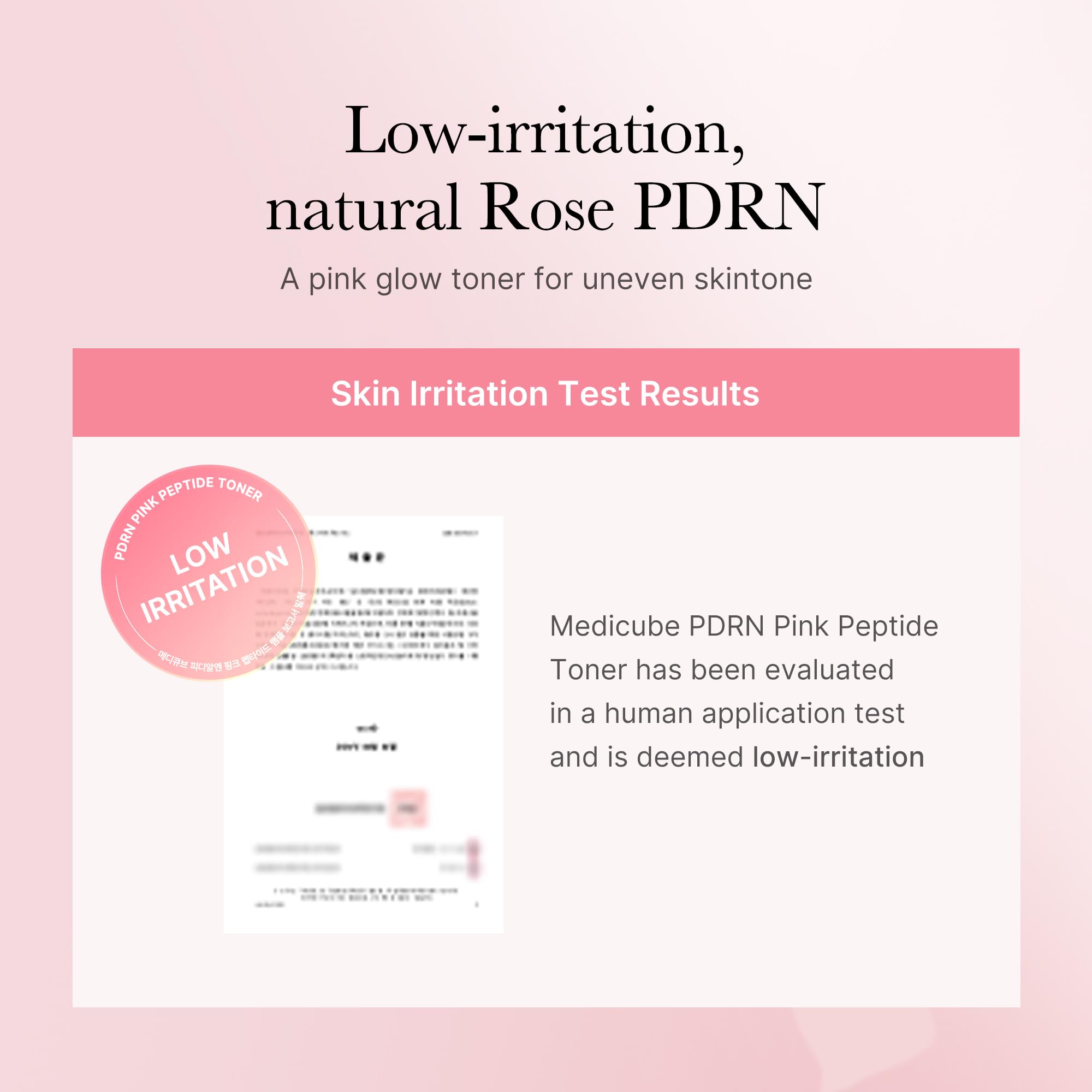 Medicube Rose PDRN Toner on skin showing easy absorption and calming feel.