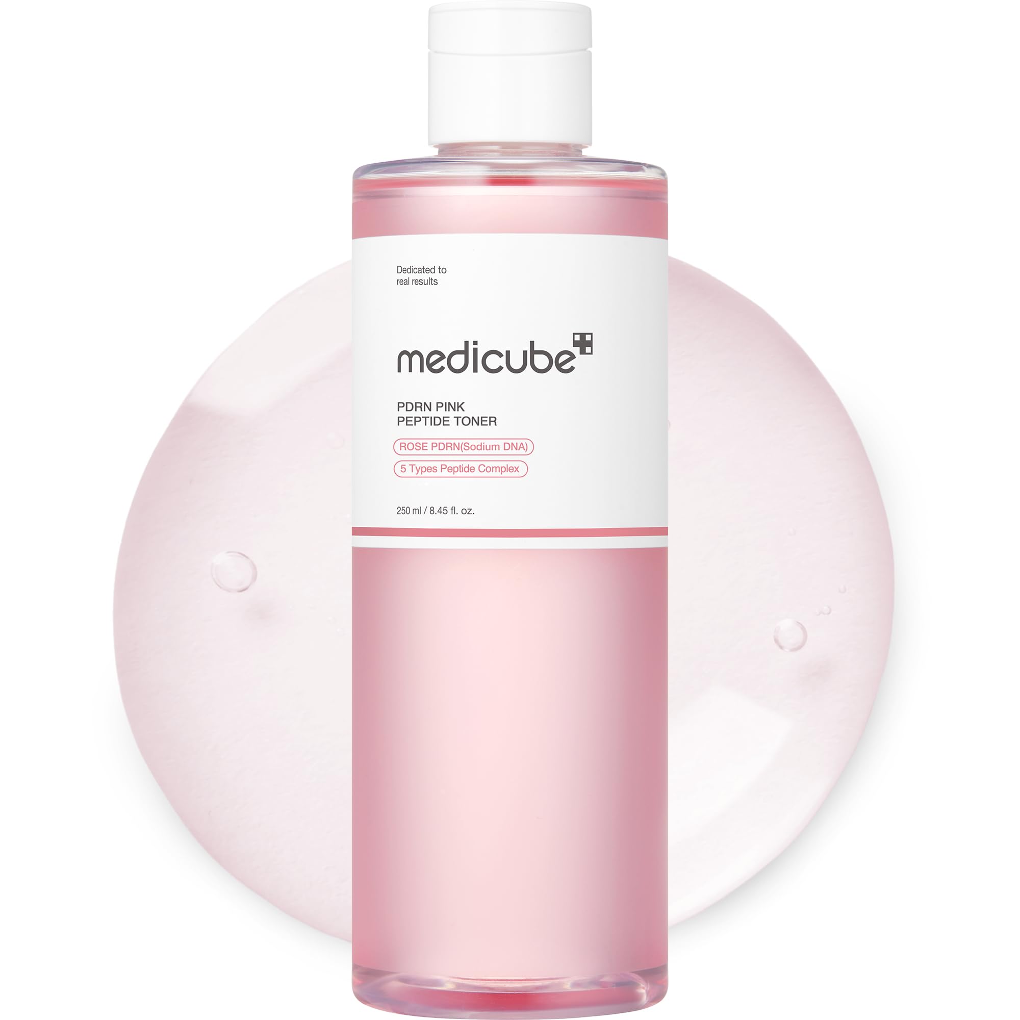 Medicube Rose PDRN Toner bottle for smooth, glowing skin hydration.